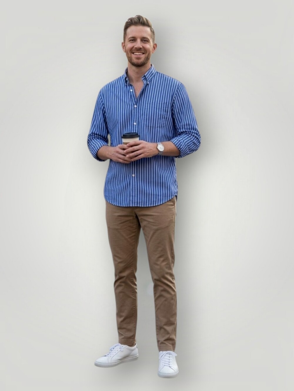 UNIQLO Mens XL Blue White Striped Button Down Shirt Long Sleeve 100% Cotton New